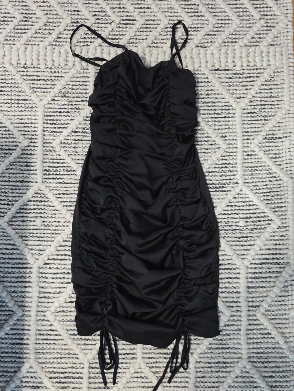 Missguided Black Ruched Satin Mini Dress with Spaghetti Straps